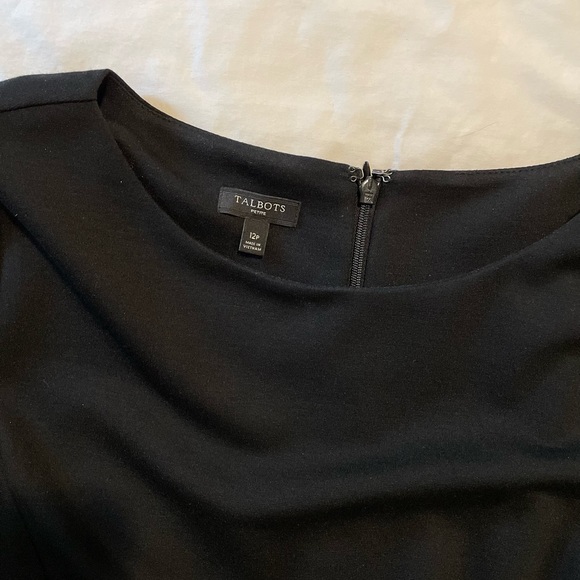 Talbots LBD black sheath dress back zip w/ scallop bell sleeve W/ Garment Bag! - Picture 5 of 9